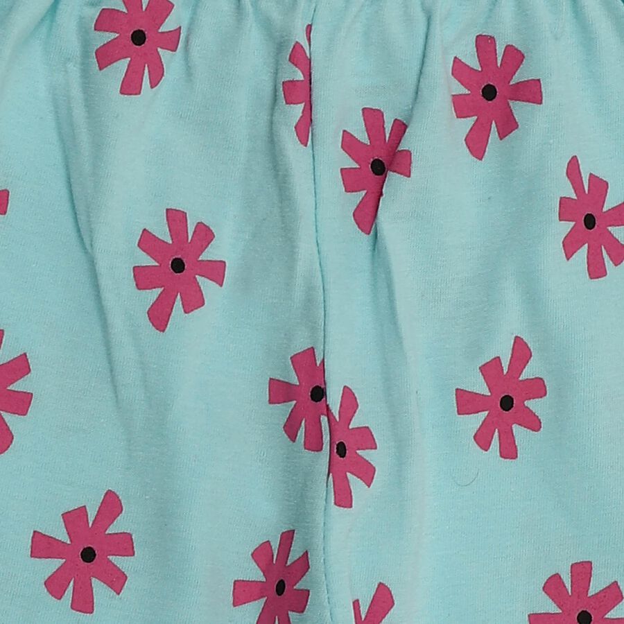 Girls' Teal Printed Regular Fit Cotton Blend Capri, Aqua, large