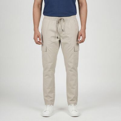 Men's Beige Slim Fit Casual Trousers