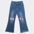 Girls Blue Flared Fit Sequin Bow Jeans, मध्यम नीला, small