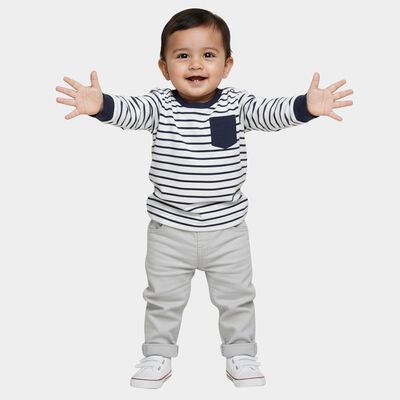 Infants Navy Blue Cotton Round Neck Casual T-Shirt