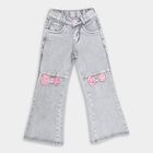 Girls Light Grey Flared Fit Bow Embellished Jeans, Light Grey, small image number null