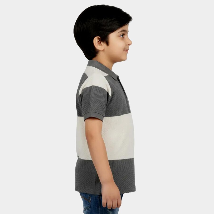 Boys Mid Blue Polo Neck Casual T-Shirt, मध्यम नीला, large