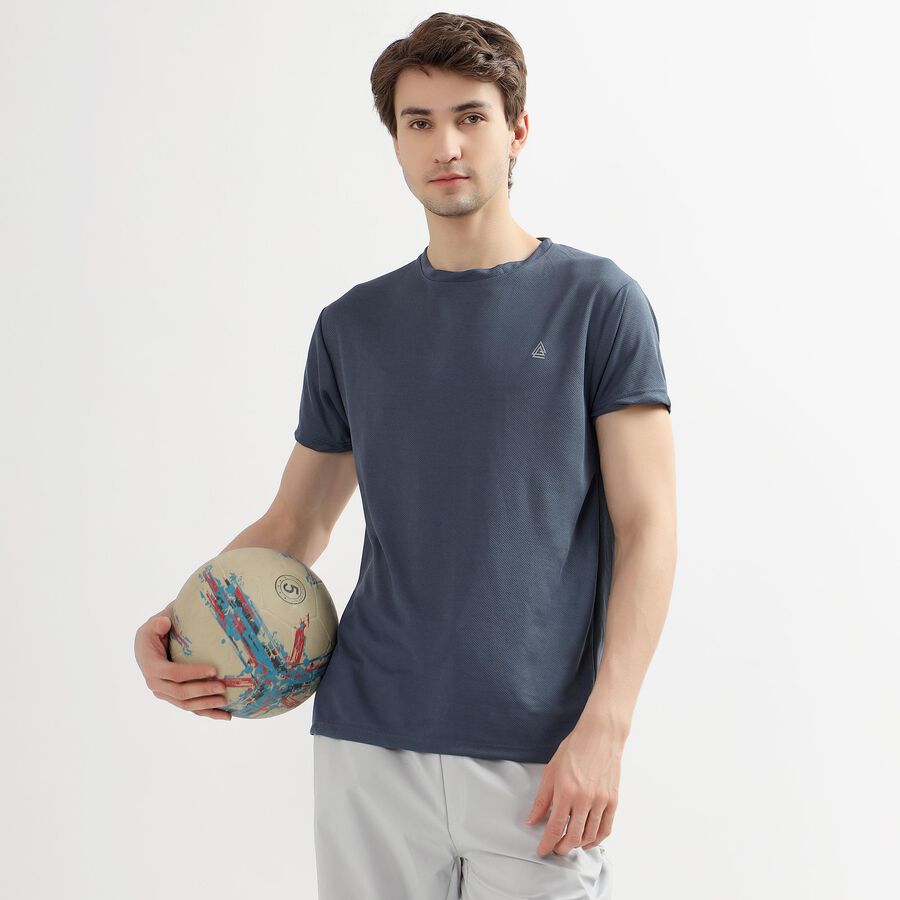 Men's Midnight Blue Crew Neck Slim Fit T-Shirt, Mid Blue, large image number null