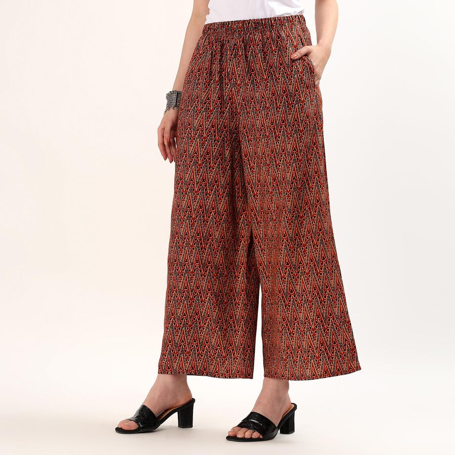 Women's Rust Flared Printed Elastic Waist Palazzos, रस्ट, large
