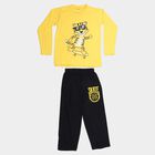 Boys Yellow Round Neck Graphic Print Baba Suit, Yellow, small