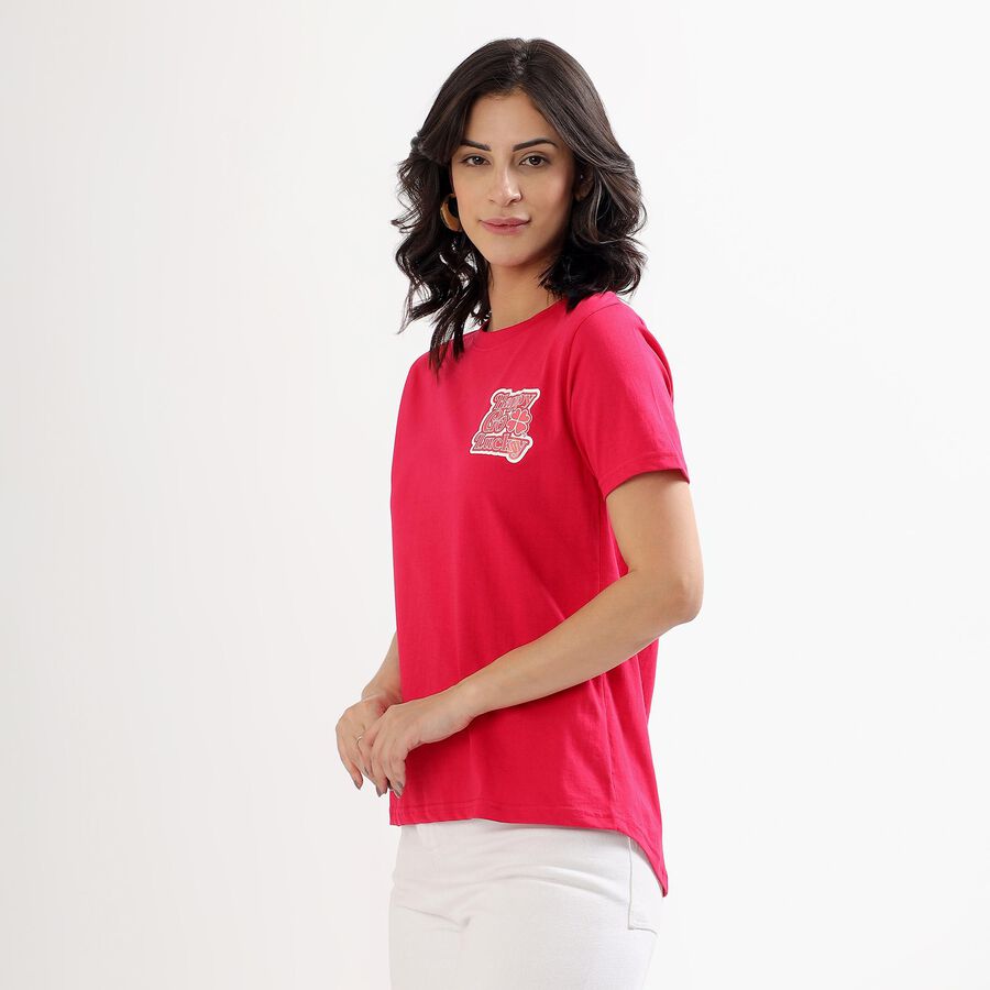 Women's Vibrant Red Cotton Round Neck T-Shirt, Fuchsia, large image number null