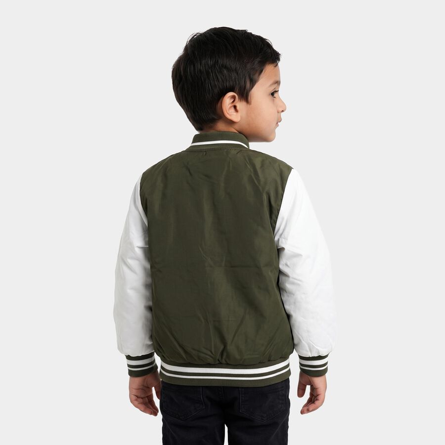 Boys Olive Green Stand Collar Varsity Jacket, Olive, large