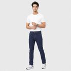 Men's Navy Blue Slim Fit Washed Jeans, गहरा नीला, small