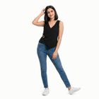 Women's Black V-Neck Wrap Top, Black, small