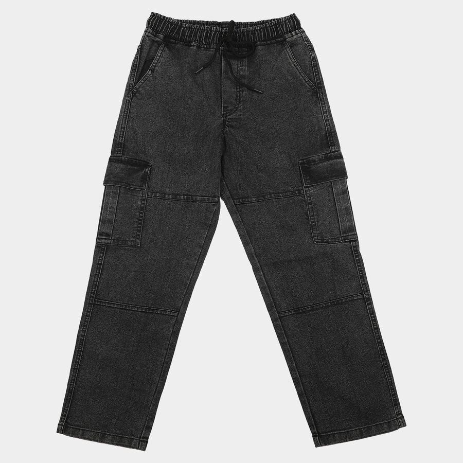 Boys' Black Relaxed Fit Cargo Jeans, Black, large