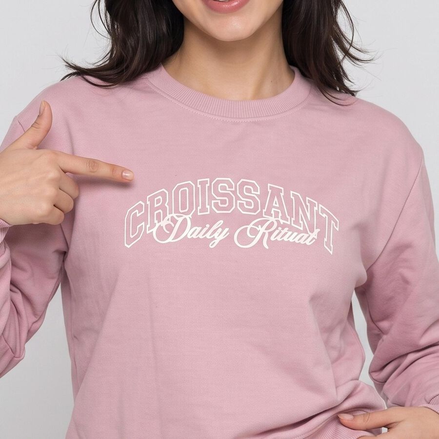 Women's Lilac Crew Neck Graphic Print Pullover Sweatshirt, लाइलेक, large