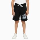 Boys Jet Black Graphic Printed Elastic Waist Bermuda Shorts, Black, small