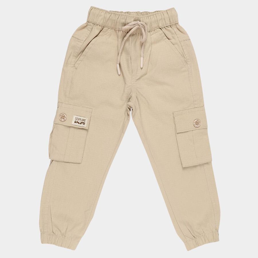 Boys Beige Regular Fit Cargo Pants, Khaki, large image number null