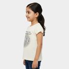 Girls Beige Cotton Round Neck Casual T-Shirt, Beige, small