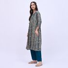 Women's Dark Teal Green Notch Neck Printed Kurta, टील ब्लू, small