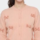Women's Pink Round Neck Button-Front Cardigan, Pink, small