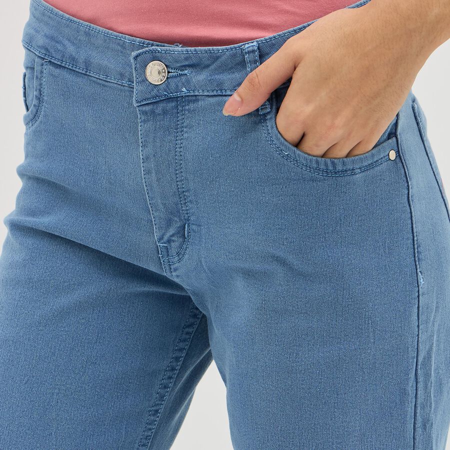 Women's Light Blue Flared Fit High-Rise Jeans, मध्यम नीला, large image number null