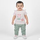 Infants Pink Cotton Graphic Top and Green Capri Set, Light Pink, small