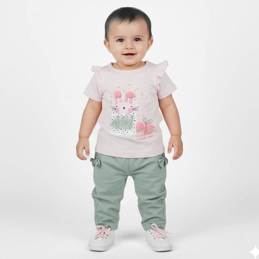 Infants Pink Cotton Graphic Top and Green Capri Set, Light Pink, large