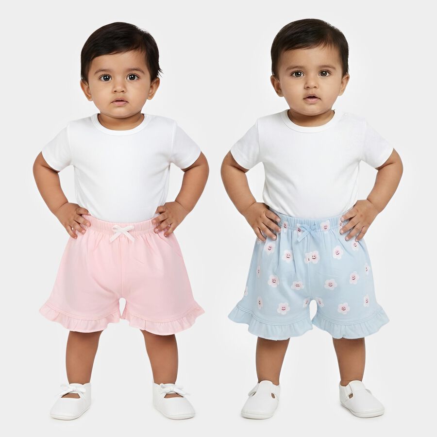 Infants' Multicolour Regular Fit Ruffled Cotton Half Pant Combo, Light Blue, large