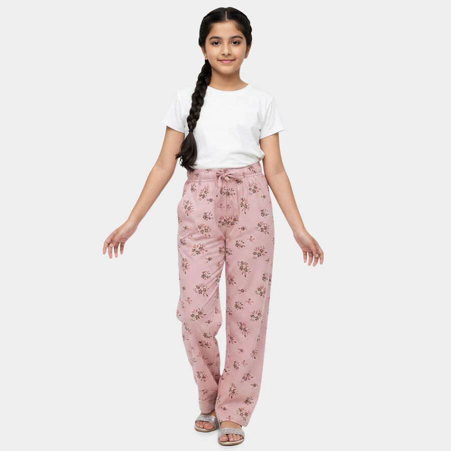 Girls' Lavender Regular-Fit Heart Printed Pyjama, Light Pink, large