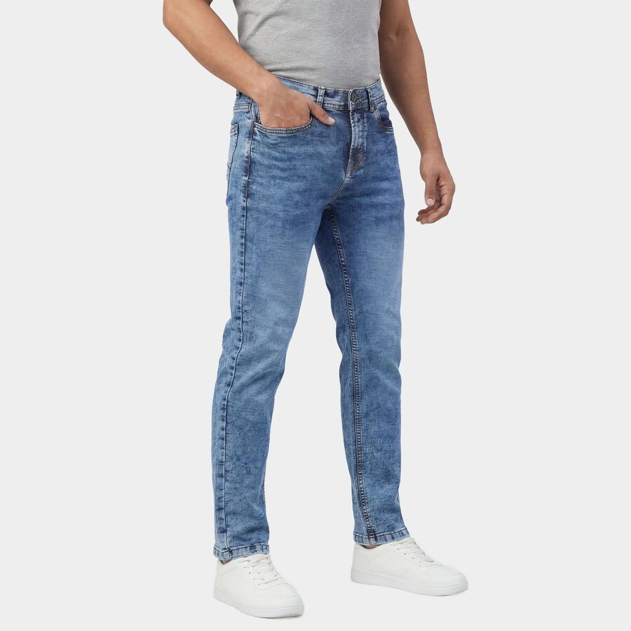 Men's Navy Blue Slim Fit Washed Jeans, Dark Blue, large