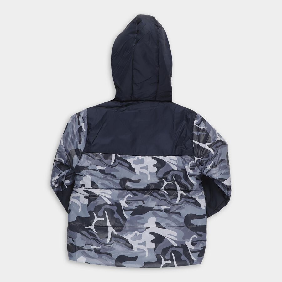 Boys' Dark Navy Hooded Casual Jacket, मध्यम नीला, large image number null