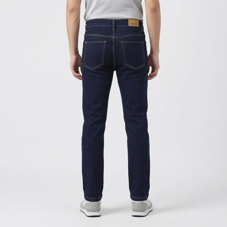 Men's Navy Blue Slim Fit Classic Five Pocket Jeans, गहरा नीला, large