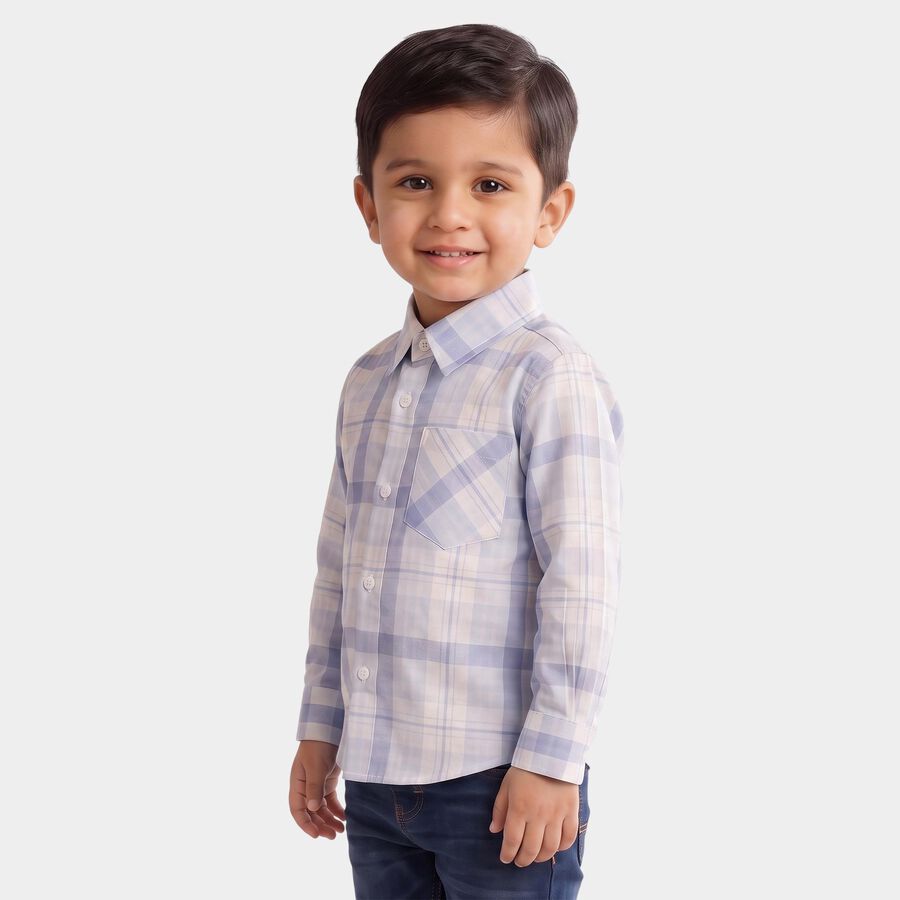 Boys' Light Mid Blue Checked Casual Shirt, Mid Blue, large