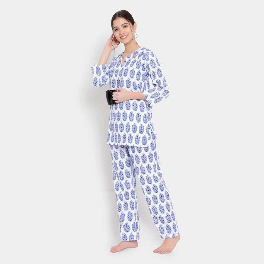 Printed Night Suit, White, large image number null