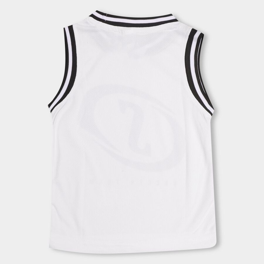 Boys' White Round Neck Sleeveless T-Shirt, White, large