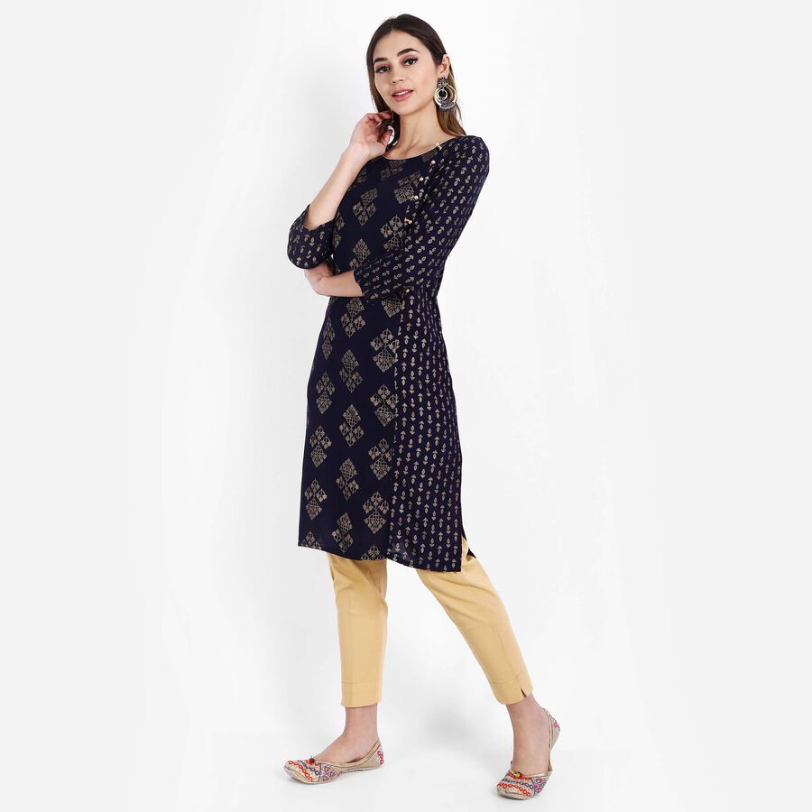 Printed Straight Kurta, Navy Blue, large image number null