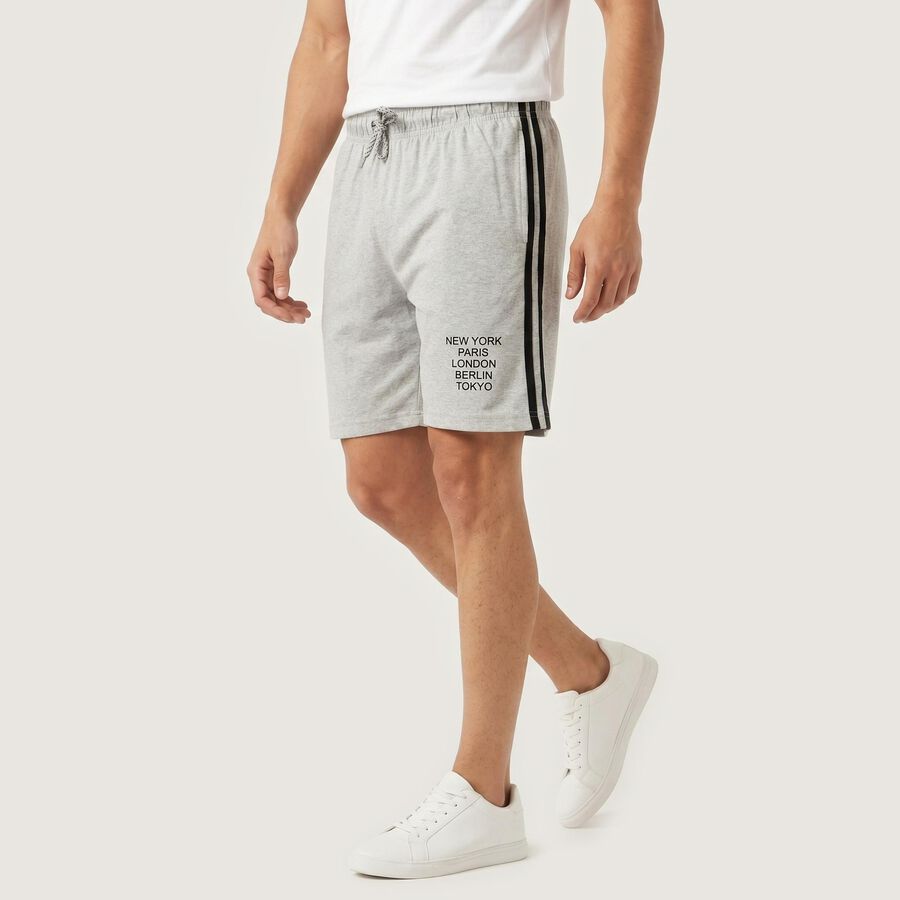Men's Grey Regular Fit Side-Striped Bermuda Shorts, मिश्रित मध्यम ग्रे, large