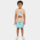 Boys' White Cotton Round Neck Striped Baba Suit, ऑफ व्हाइट, small