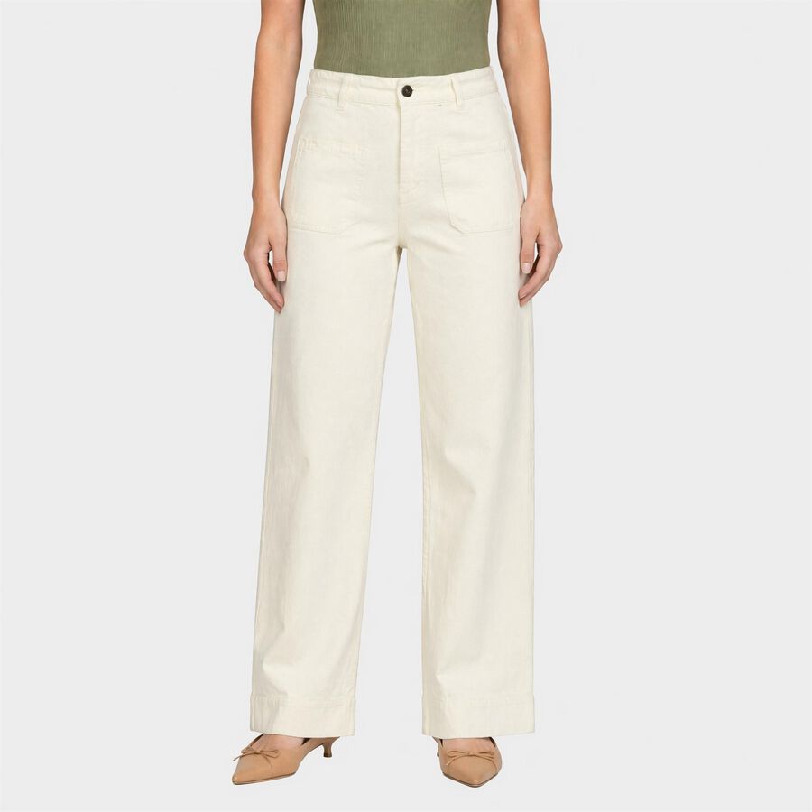 Women's White High-Rise Wide Leg Patch Pocket Trousers, सफ़ेद, large