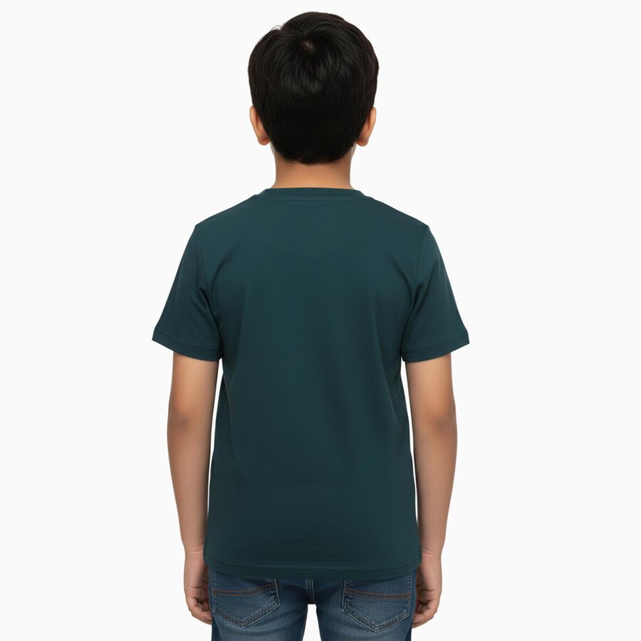Boys Dark Green Crew Neck Casual T-Shirt, Dark Green, large