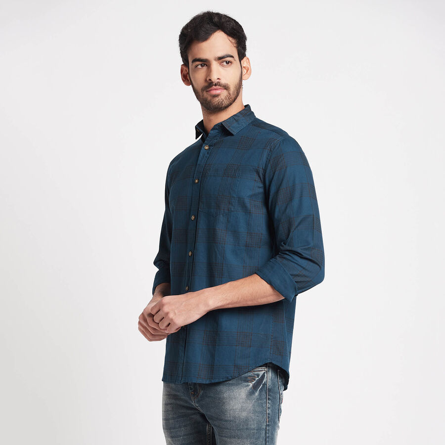 Cotton Checks Casual Shirt, Teal Blue, large image number null