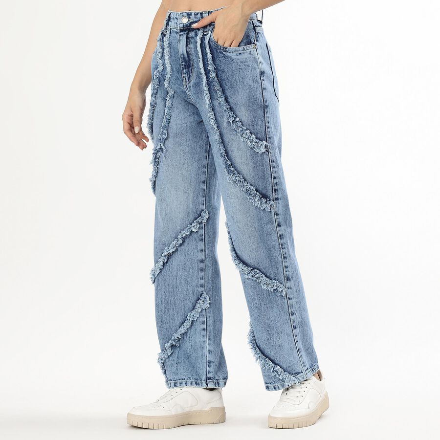 Women's Light Blue Wide Leg Distressed Jeans, Light Blue, large image number null