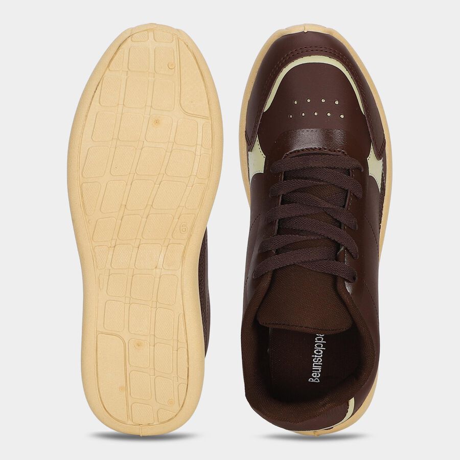Men Brown Lace-Up Sneakers, भूरा, large