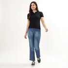 Women's Deep Jet Black Cotton Blend Polo Collar Preppy Polo T-Shirt, काला, small