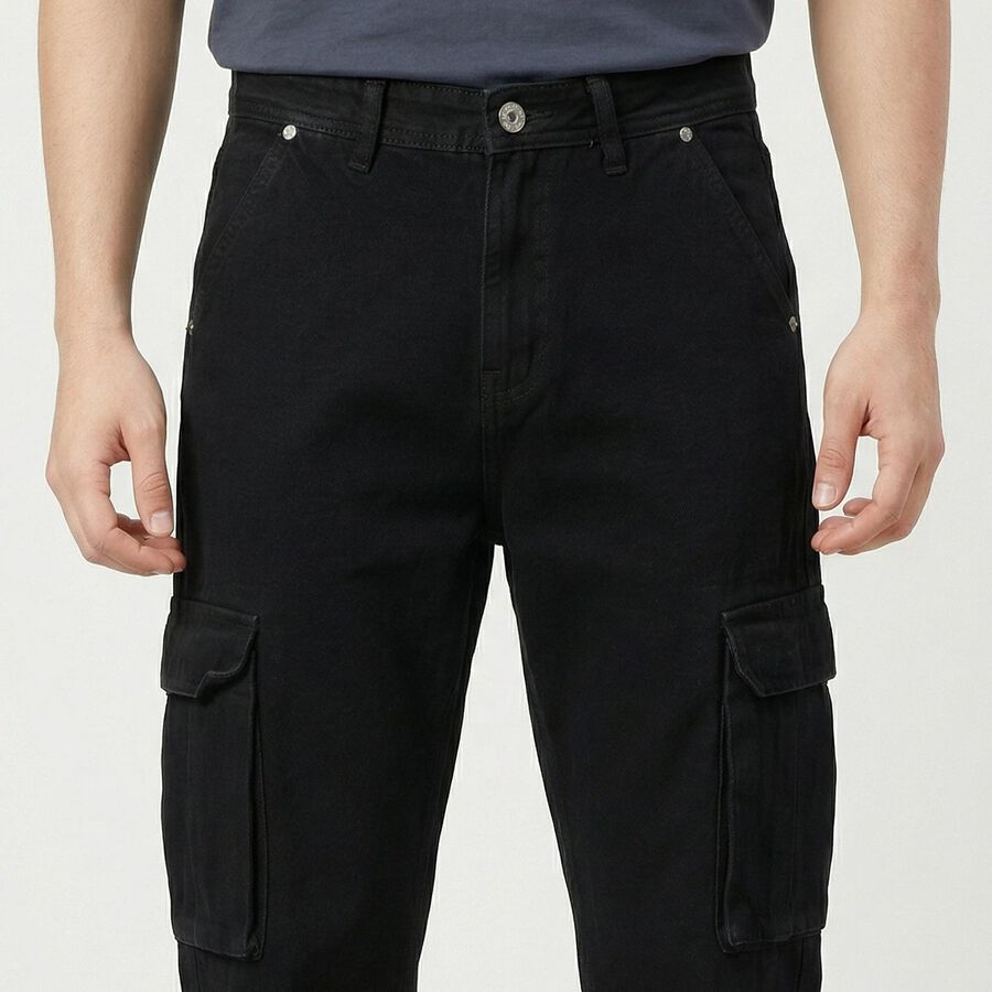 Men's Black Regular Fit Solid Jeans, Black, large