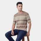 Men's Brown Round Neck Casual T-Shirt, Brown, small