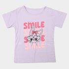 Girls' Lilac Cotton Blend Round Neck Regular T-Shirt, Lilac, small