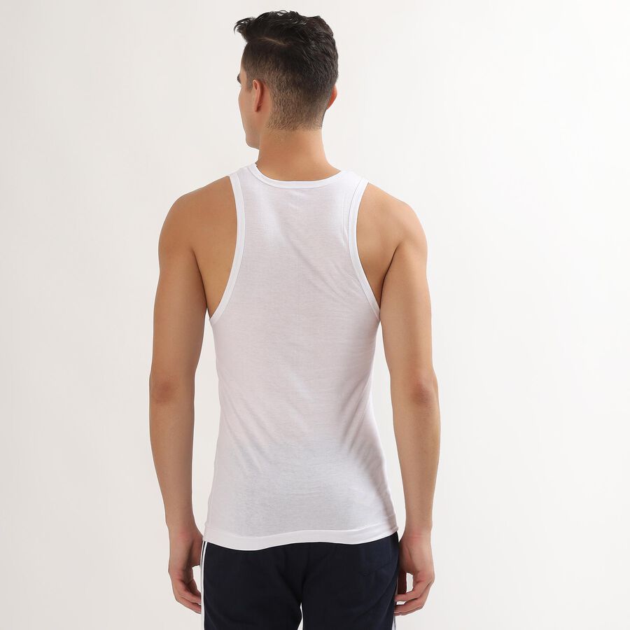Men's Bright White Cotton Deep Neck Athleisure Vest, White, large image number null