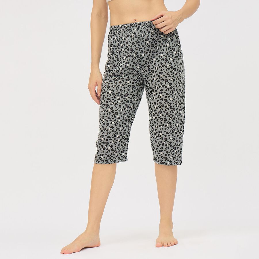 Women's Muted Grey Regular Fit Leopard Printed Jogger Capri, Light Grey, large image number null