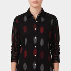 Women's Black Cotton Notch Neck Printed Kurti, काला, small