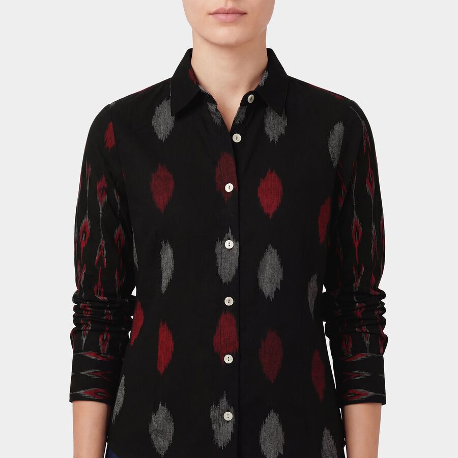 Women's Black Cotton Notch Neck Printed Kurti, काला, large