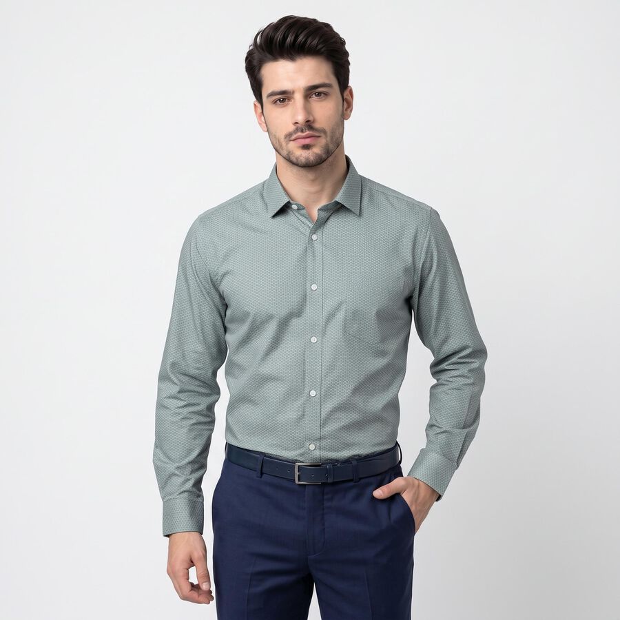 Men's Sage Green Spread Collar Formal Shirt, गहरा हरा, large