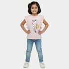 Girls' Pink Cotton Round Neck Romantic Ruffle Sleeve T-Shirt, हल्का गुलाबी, small