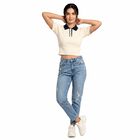 Women's Off White Cotton Polo Neck Crop Top, ऑफ व्हाइट, small